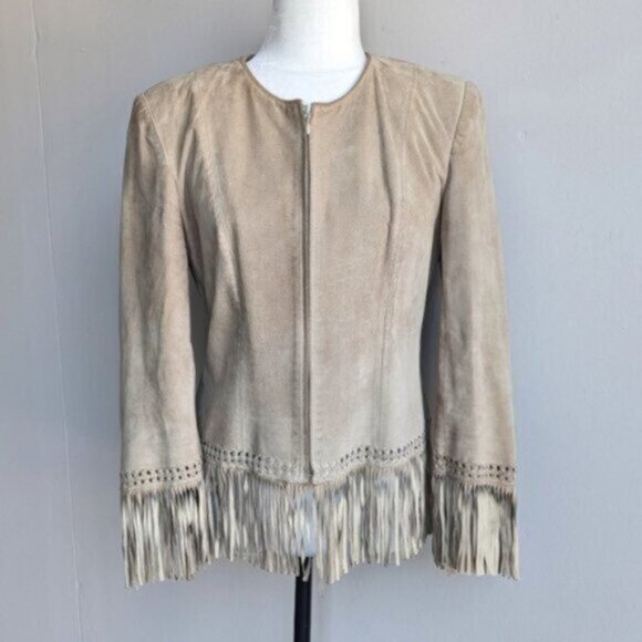 Vintage Danier leather suede boho fringe zip jacket - Picture 1 of 5